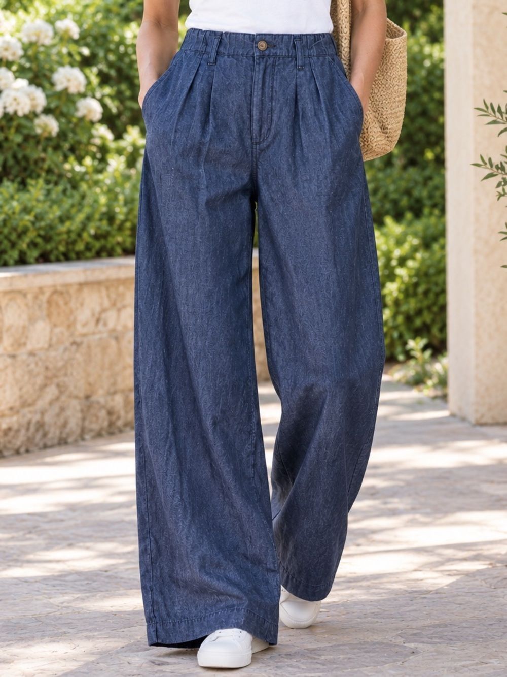 Ruti Trouser Wide Leg High Rise Denim Pant Relaxed Cotton Linen Blue Size 26 (0)